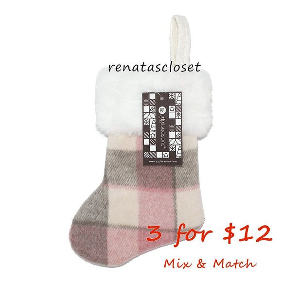 Gigi Seasons 7" Pink & Cream Plaid Mini Stocking NWT - Picture 1 of 7